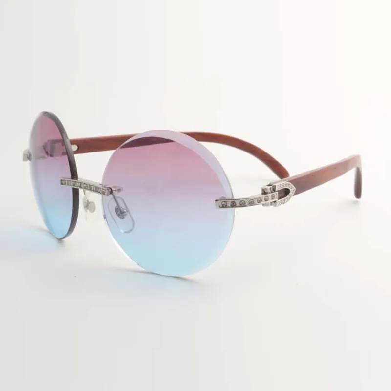 New style small full diamond sunglasses round trimming lens with natural original wooden temples size 56-18-135mm - Image 4