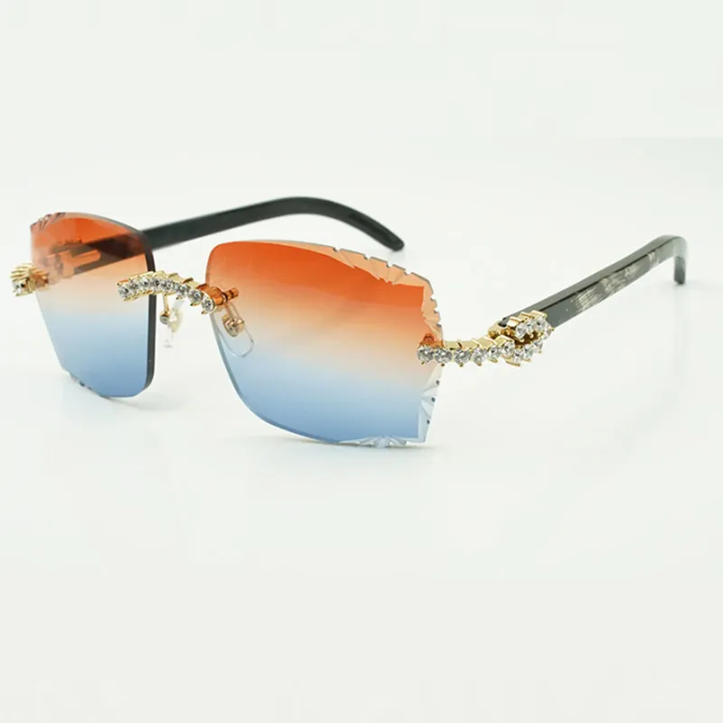 Factory direct sales fashion luxury fashion new 5.0 mm diamond horn sunglasses nature textured black horn leg sunglasses engraved big lens - Image 6