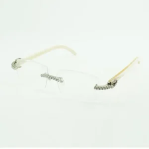 New moissanite diamond buffs glasses male and female with white buffs horn legs and clear lenses size 57-18-140mm