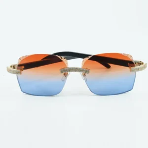 Double row diamond cut sunglasses with black mixed buffalo horn designer glasses size 18-140mm