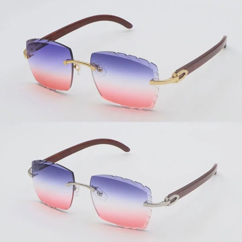 Designer diamond cut lens wooden rimless mens sunglasses for women large square wood sun glasses luxury decoration lentes de sol mujer size 58mm - Image 5