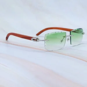 Moissanite sunglasses men diamond cut luxury carter retro stylish sun glasses red wood rimless wooden driving shades eyewear decoration 012 gold frame