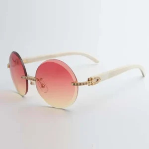 New style small diamond sunglasses round trimming lens with natural with buffalo horn temples size 56-18-140mm