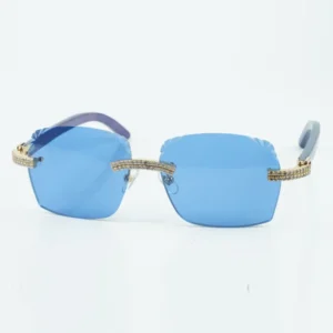New factory direct sales double row diamond cut sunglasses with blue wood legs designer glasses 18-135mm