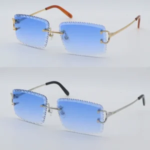 Designer new rimless dia cut original white genuine natural horn sunglasses male and gold metal frame square lens size 58-18-140mm