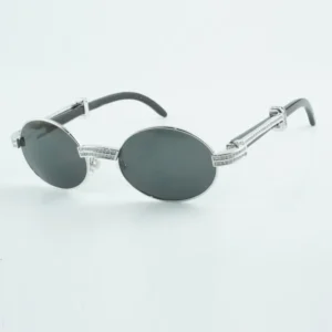 Designer round diamond full frame sunglasses natural black buffalo horn legs 55-22-135mm men and women style sunglasses
