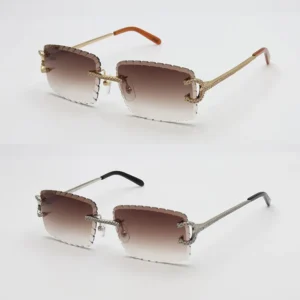 New luxury moissanite rimless sunglasses women man C decoration wire frame sunglasses for women men glasses diamond cut lens outdoors colour 57-18-140mm new