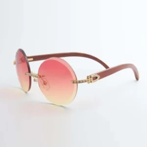 New style small full diamond sunglasses round trimming lens with natural original wooden temples size 56-18-135mm
