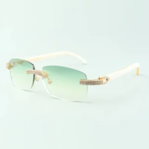 Direct sales double row diamond buffs sunglasses with white buffs horn legs designer glasses size 58-18-140mm