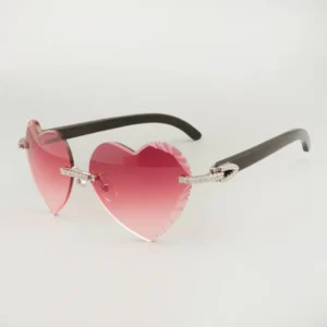 High Quality Heart-Shaped Carved Sunglasses – Diamond Cut Lens with Natural White or Black Buffalo Horn Temples (58-18-140mm)