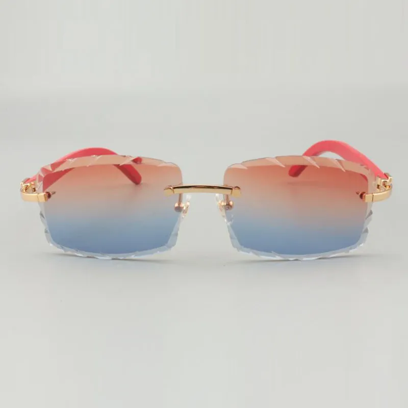 Red wooden temple hawkers sunglasses with engraved lens 56mm - Image 6