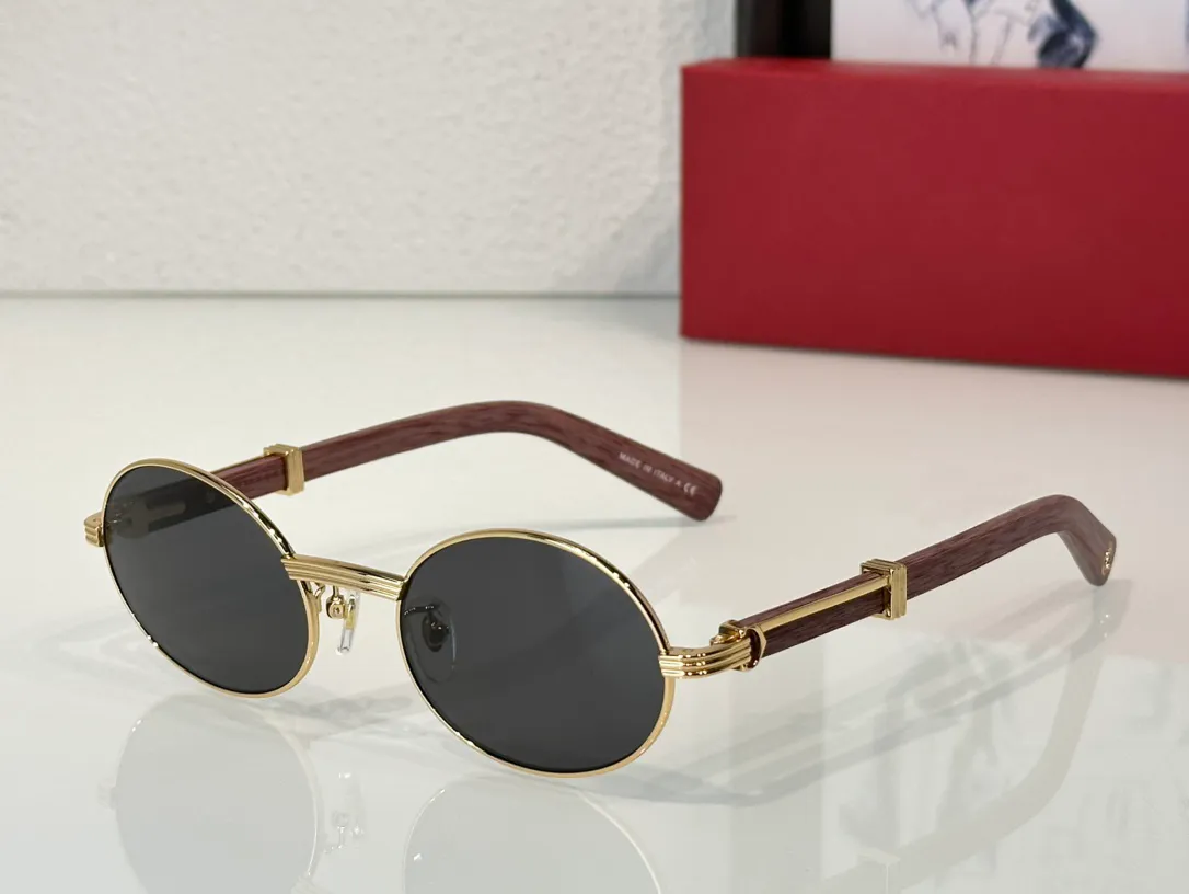 Wood Gold Oval Sunglasses for Men Women Yellow Sunnies Summer Stylish Shades Glasses Brown Shaded UV400 Eyewear with Box - Image 3