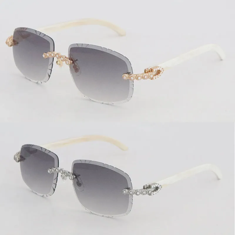 Luxury moissanite diamond set rimless sunglasses women original white genuine natural horn men glasses carved lens big stone vintage metal gold glasses - Image 7