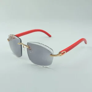 Newest high end photochromic(brown or grey)cutting lens sunglasses red natural wooden sticks size 58-18-135mm