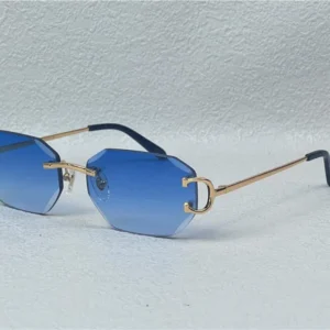 Vintage piccadilly irregular frameless sunglasses diamond cut lens protection ,gold green alloy frame ,casual retro design for men & women