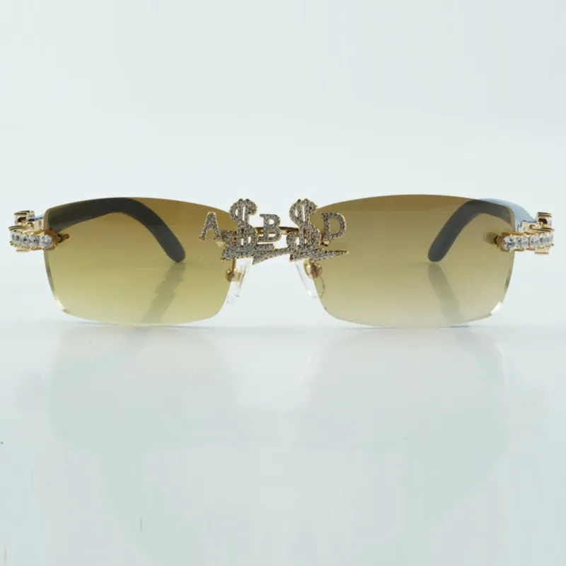Customized nose bridge letter diamond sunglasses with natural blue wooden legs size 56-18-135 - Image 5