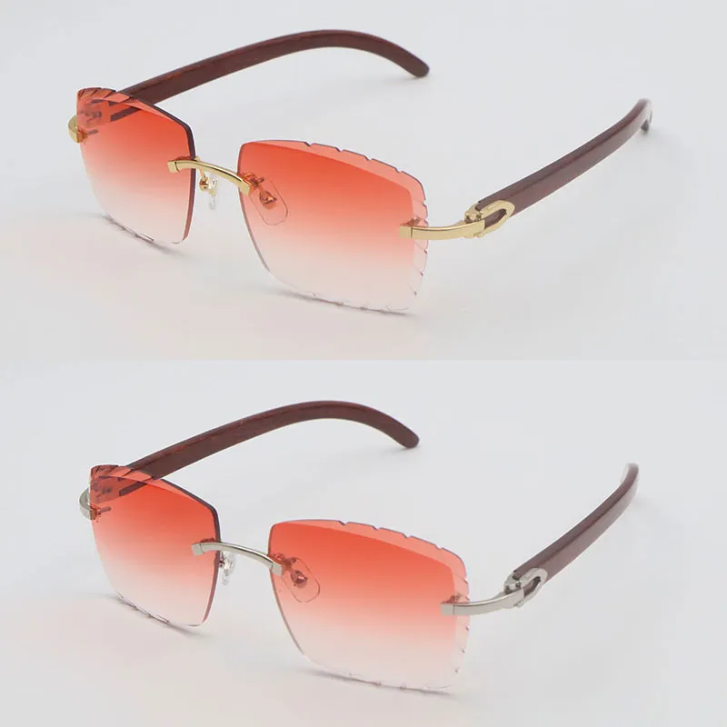 Designer diamond cut lens wooden rimless mens sunglasses for women large square wood sun glasses luxury decoration lentes de sol mujer size 58mm - Image 4