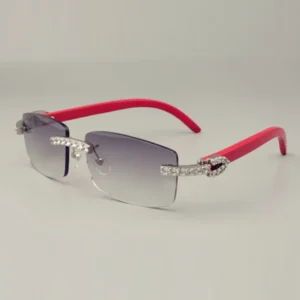 Endless luxury diamond sunglasses red natural wooden arm glasses, unsex, lens 3.0 thickness