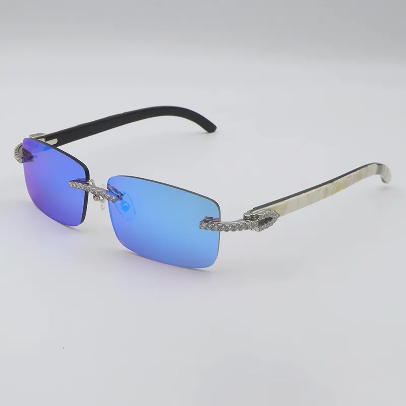 Designer moissanite diamond set sunglasses original white black horn glasses vertical stripes buffalo horn rimless male and female glasses mirror lens - Image 3
