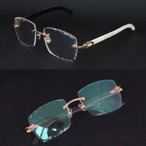 Rimless eyeglasses mens vintage style spectacles with horn like texture gold & silver metal accents lightweight mens vintage eyewear for travel