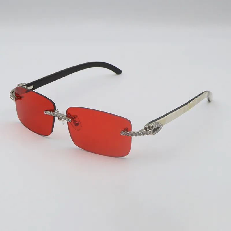 Designer moissanite diamond set sunglasses original white black horn glasses vertical stripes buffalo horn rimless male and female glasses mirror lens - Image 7
