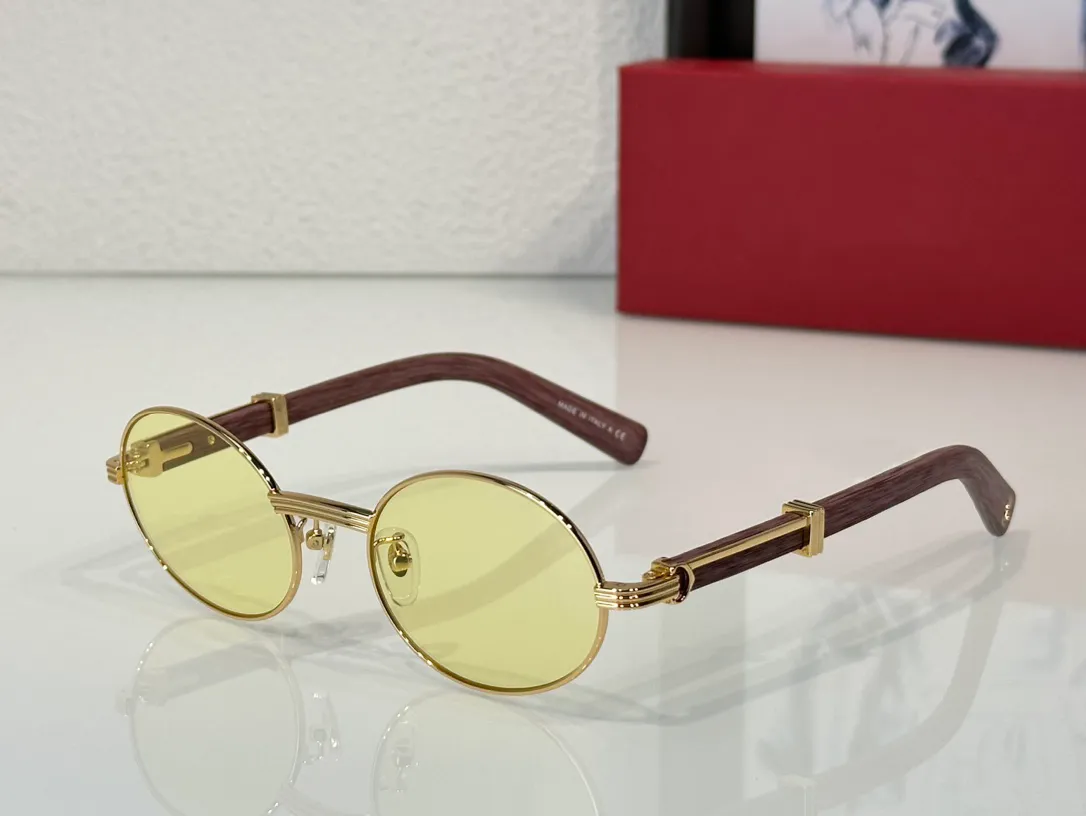 Wood Gold Oval Sunglasses for Men Women Yellow Sunnies Summer Stylish Shades Glasses Brown Shaded UV400 Eyewear with Box - Image 9