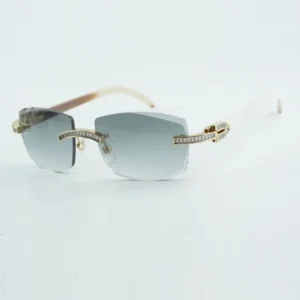 Designer rectangular diamond carved sunglasses with buffalo horn legs and 58mm lens suitable for both men and women