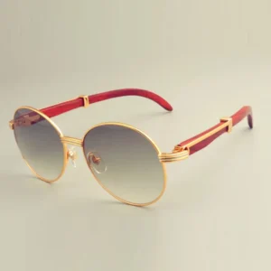 New hot round frame sunglasses retro fashion sun visor natural wooden temple sunglasses