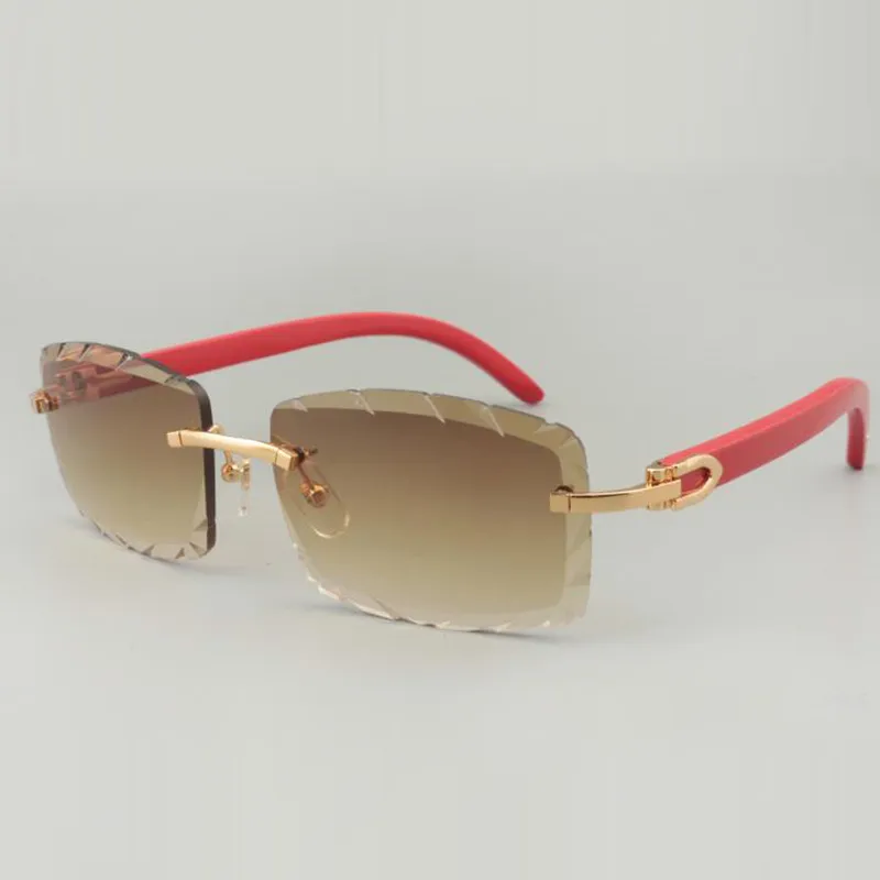 Red wooden temple hawkers sunglasses with engraved lens 56mm - Image 7