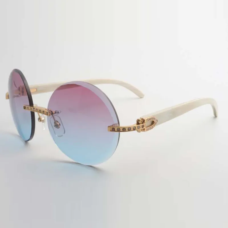 New style small diamond sunglasses round trimming lens with natural with buffalo horn temples size 56-18-140mm - Image 2