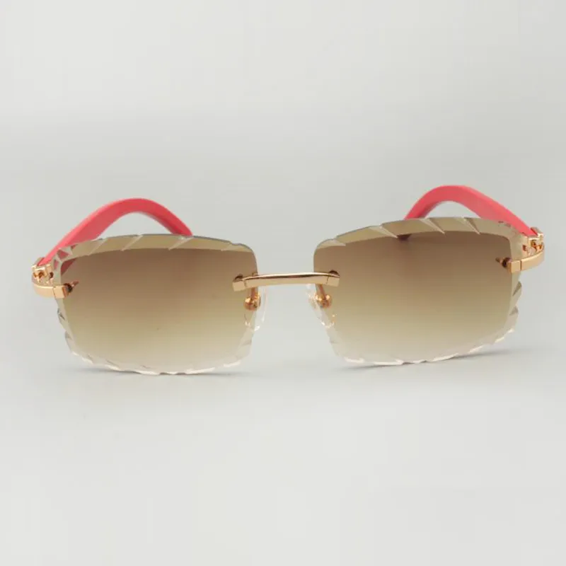 Red wooden temple hawkers sunglasses with engraved lens 56mm - Image 4