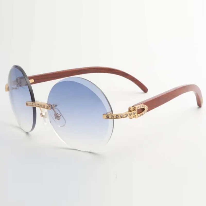 New style small full diamond sunglasses round trimming lens with natural original wooden temples size 56-18-135mm - Image 8