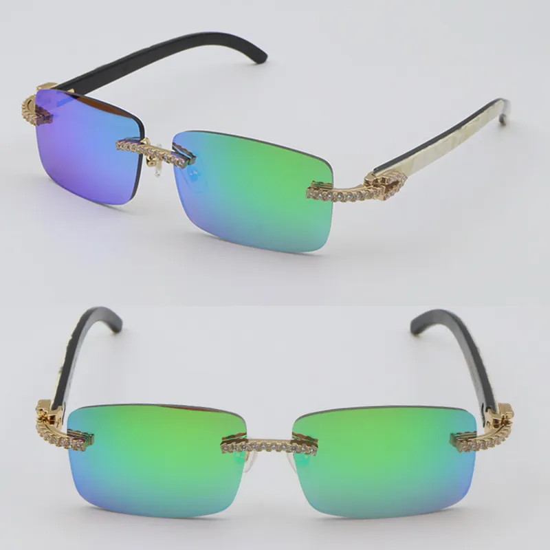 Designer moissanite diamond set sunglasses original white black horn glasses vertical stripes buffalo horn rimless male and female glasses mirror lens - Image 6