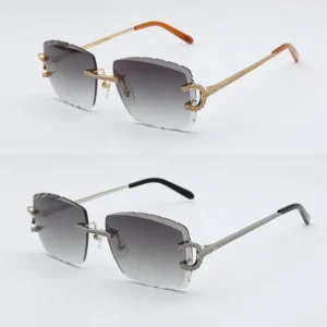 New luxury moissanite diamond set rimless sunglasses womens handmade big stones diamond sun glasses original limited edition glasses men women gafas de sol