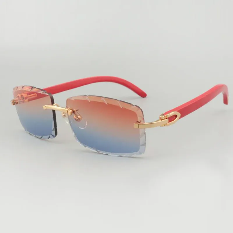 Red wooden temple hawkers sunglasses with engraved lens 56mm - Image 5