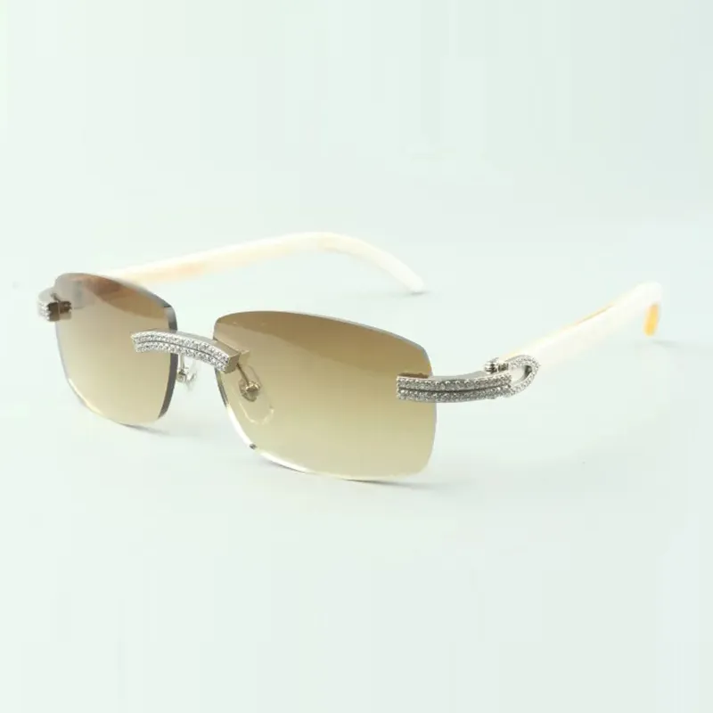double row diamond buff sunglasses with white buffalo horn legs glasses direct sales size 56-18-140mm - Image 4