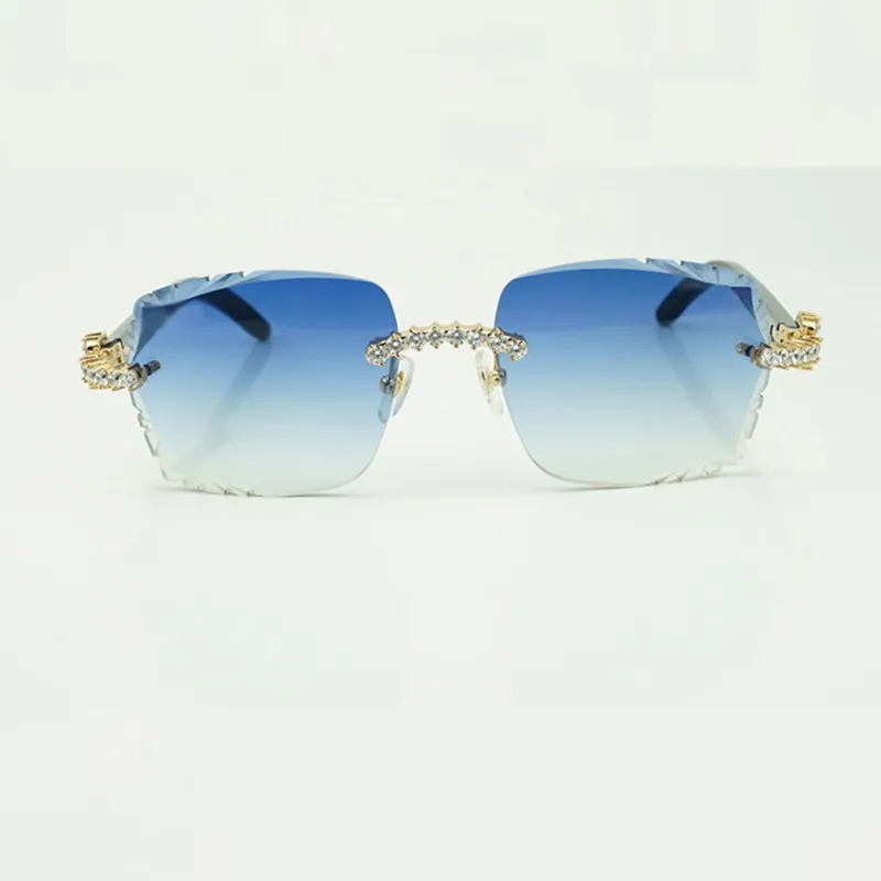 Factory direct sales fashion luxury fashion new 5.0 mm diamond horn sunglasses nature textured black horn leg sunglasses engraved big lens - Image 7