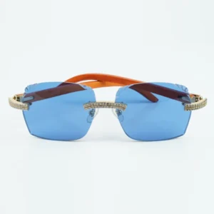 Double row diamond cut sunglasses with orange wood legs designer glasses size 18-135mm