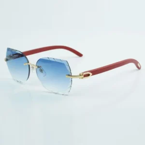 Cut lens sunglasses high quality natural red wood legs sunglasses size 60-18-135mm