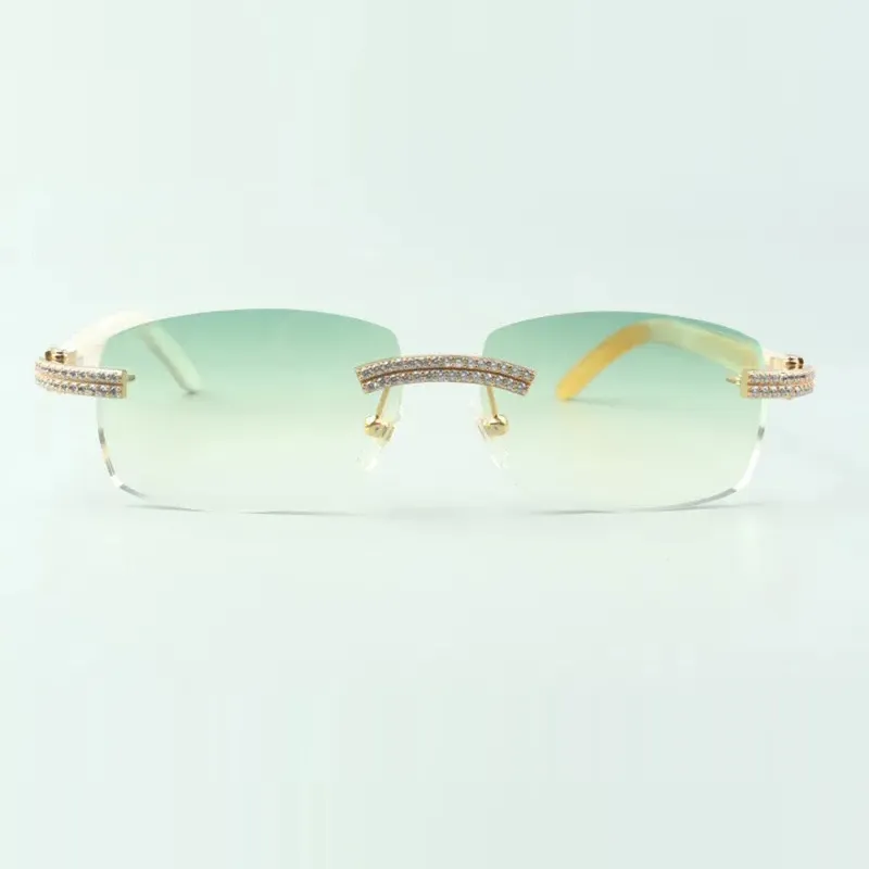 double row diamond buff sunglasses with white buffalo horn legs glasses direct sales size 56-18-140mm - Image 7