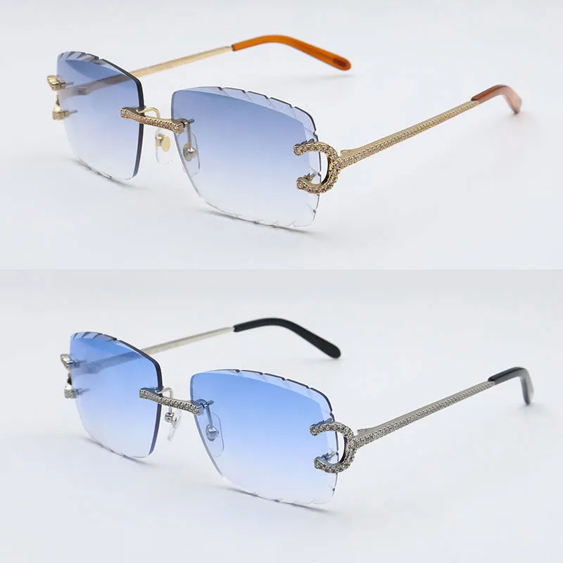 New luxury moissanite diamond set rimless sunglasses womens handmade big stones diamond sun glasses original limited edition glasses men women gafas de sol - Image 5