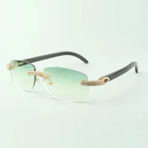 Double row diamond buffs sunglasses with black buffalo horn legs glasses direct sales size 56-18-140mm