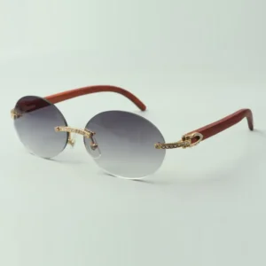 Small diamond sets sunglasses with original wooden arms and 58mm oval lenses
