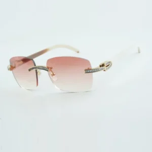 Designer rectangular diamond sunglasses lenses natural white buffalo horn legs 18-140mm