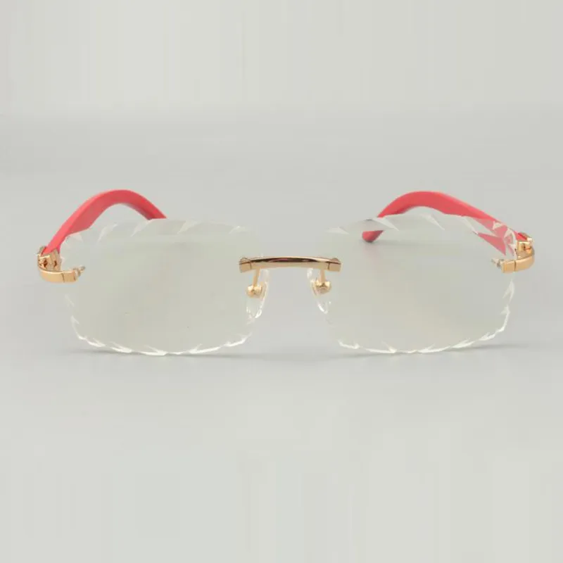 Red wooden temple hawkers sunglasses with engraved lens 56mm - Image 2