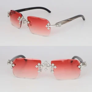 Luxury moissanite diamond rimless sunglasses womans big stones diamond sunglasses white genuine natural horn limited edition sunglasses man women new