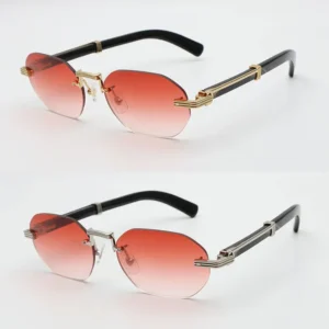 Luxury rimless mens sunglasses marble black buffalo horn sun glasses frame for women lentes de sol size 58-21-145mm new