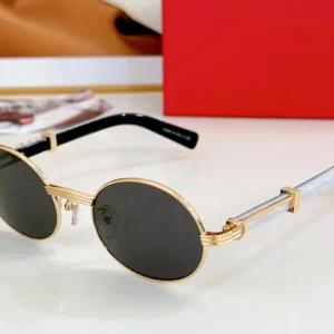 Retro Oval Sunglasses Wood Gold/Grey Men Women Summer Sunglasses Shades Glasses UV400 Eyewear with Case