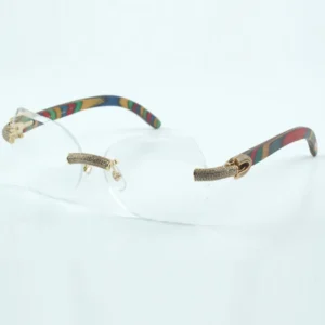 Micro cut fashionable transparent lens with micro paved diamond with natural orange or black or peacock wooden size 18-135mm