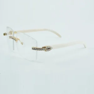 High end designer XL diamond glasses with all natural buffalo horn legs size 58-18-140mm